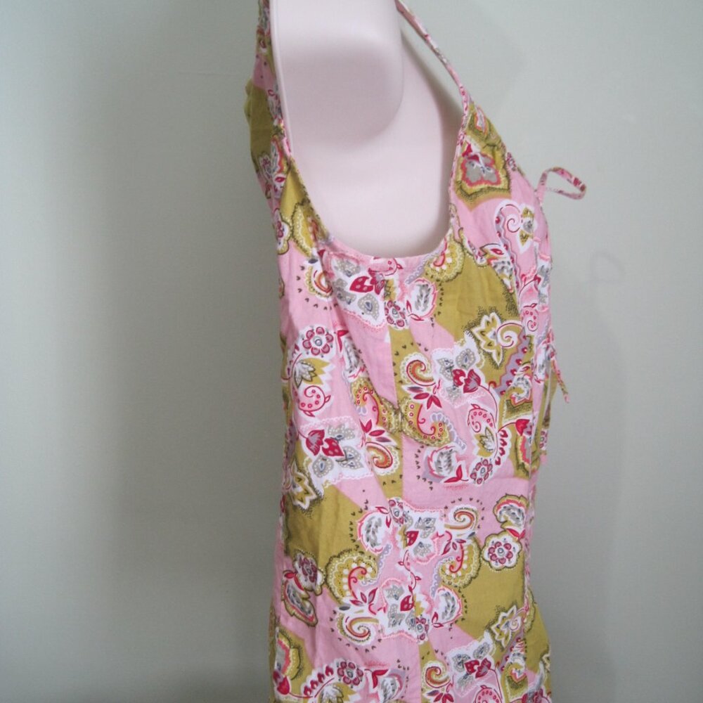 BOUTIQUE EUROPA - WOMANS PINK/GREEN FLORAL LACE BUTTON TANK TOP- SIZE 10 - Picture 4 of 7